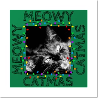 Meowy Catmas - Cat Holiday Lights Posters and Art